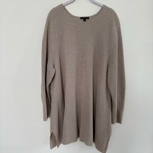 Eileen Fisher Tan Crew Neck Sweater Oversized Knit